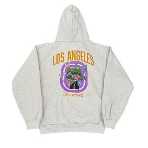 Overtime LA Graphic Hoodie Sweatshirt Mens Size M Grey Pullover Long Sleeve